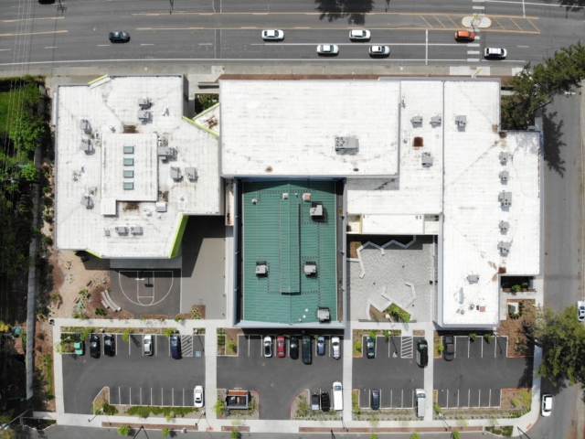 aerial photo of industrial building