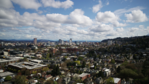 drone photo looking towards downtown Portland